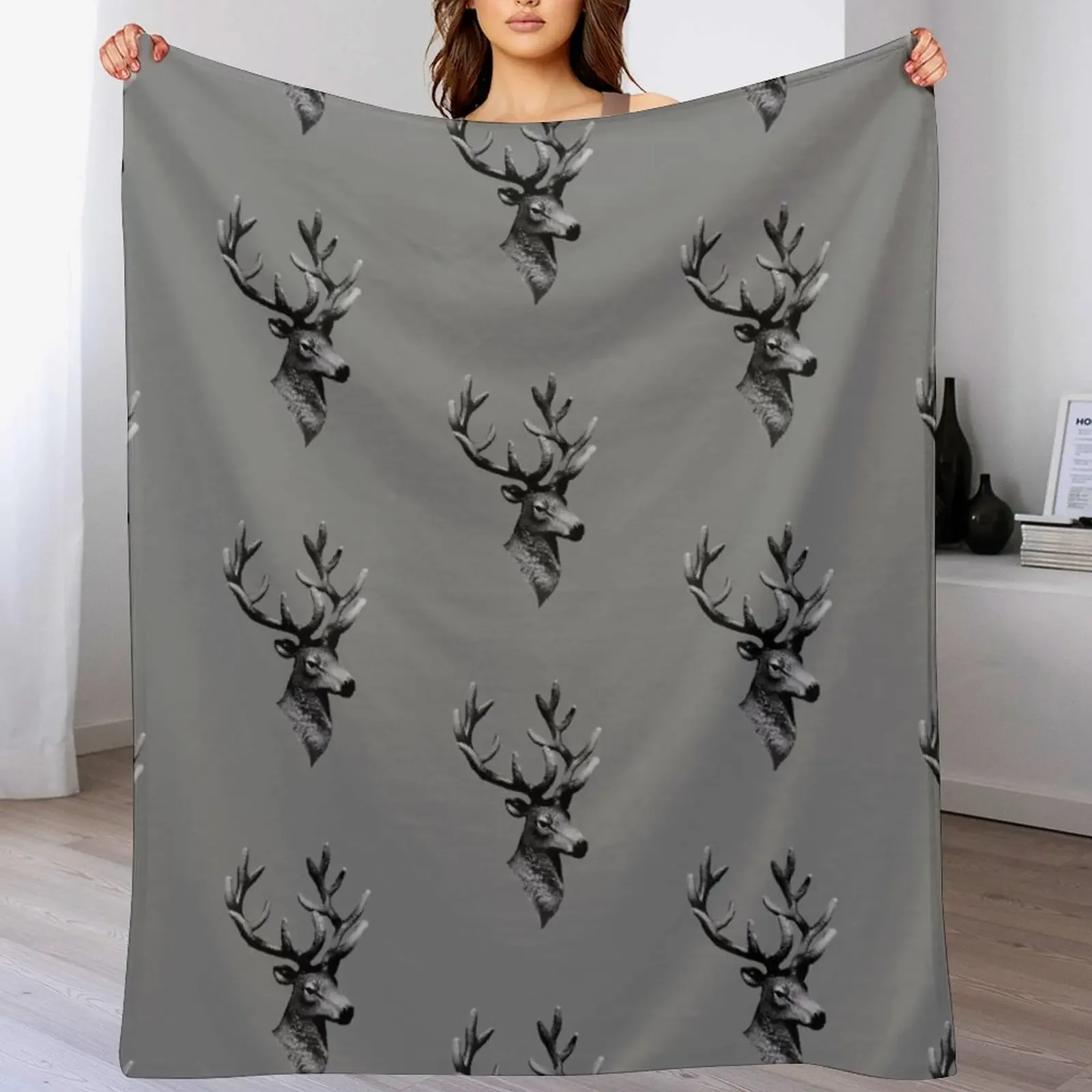 

Grey Stag Head Throw Blanket Thin Blankets Sofas Of Decoration Plaid decorative Blankets