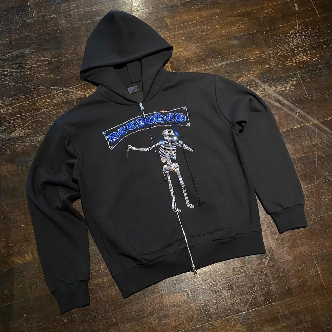 سترة بغطاء للرأس بقلنسوة على شكل جمجمة داكنة أوروبية وأمريكية عصرية وفضفاضة وسحاب كاجوال بقلنسوة للرجال والنساء #5