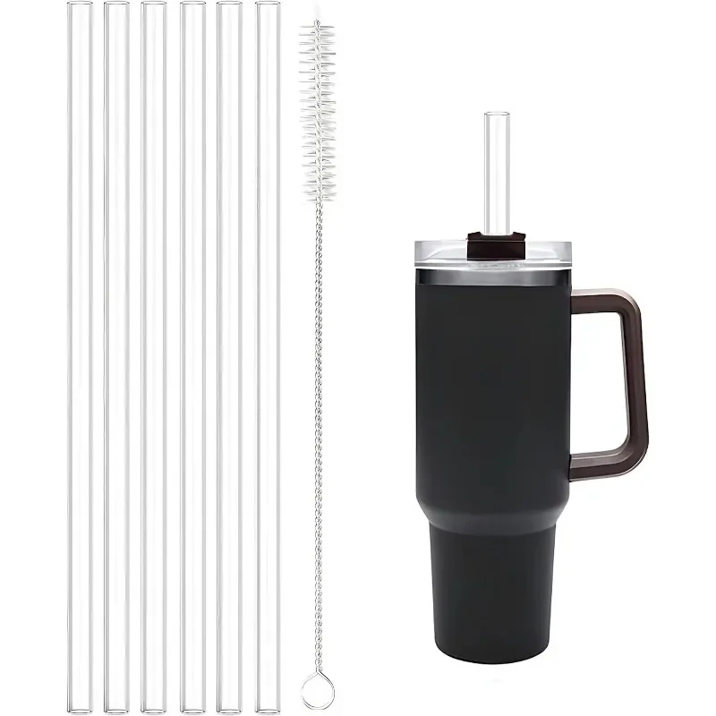 

6pcs 30cm reusable straw with cleaning brush transparent food grade heat-resistant PE straw suitable for 40 ounce cups