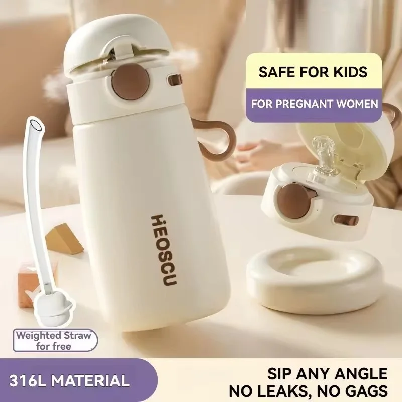 High Quality Thermos Bottle Simplicity Double-wall 316 Stainless Steel Healthy with Straw and Handle Mother and Child