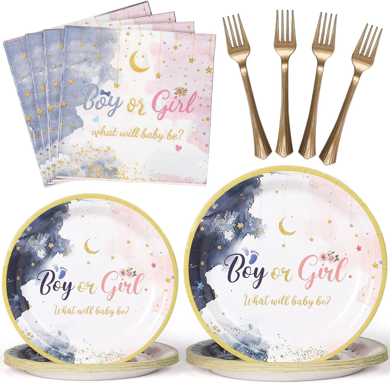 New Gender Reveal Disposable Tableware Birthday Party Decorations Boy or Girl Paper Plates Napkins Tablechoth Baby Shower Favors