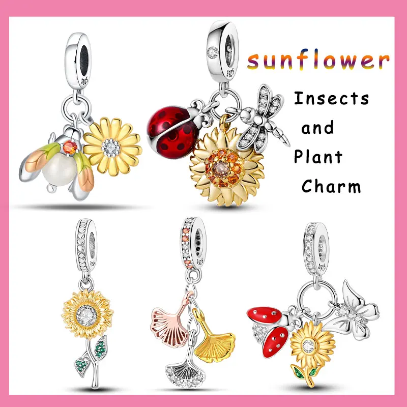 

Hot Sale 925 Silver Bouquet Romantic Sunflowers Firefly Theme Charm Beads Suitable for Original Bracelet DIY Gifts Jewelry