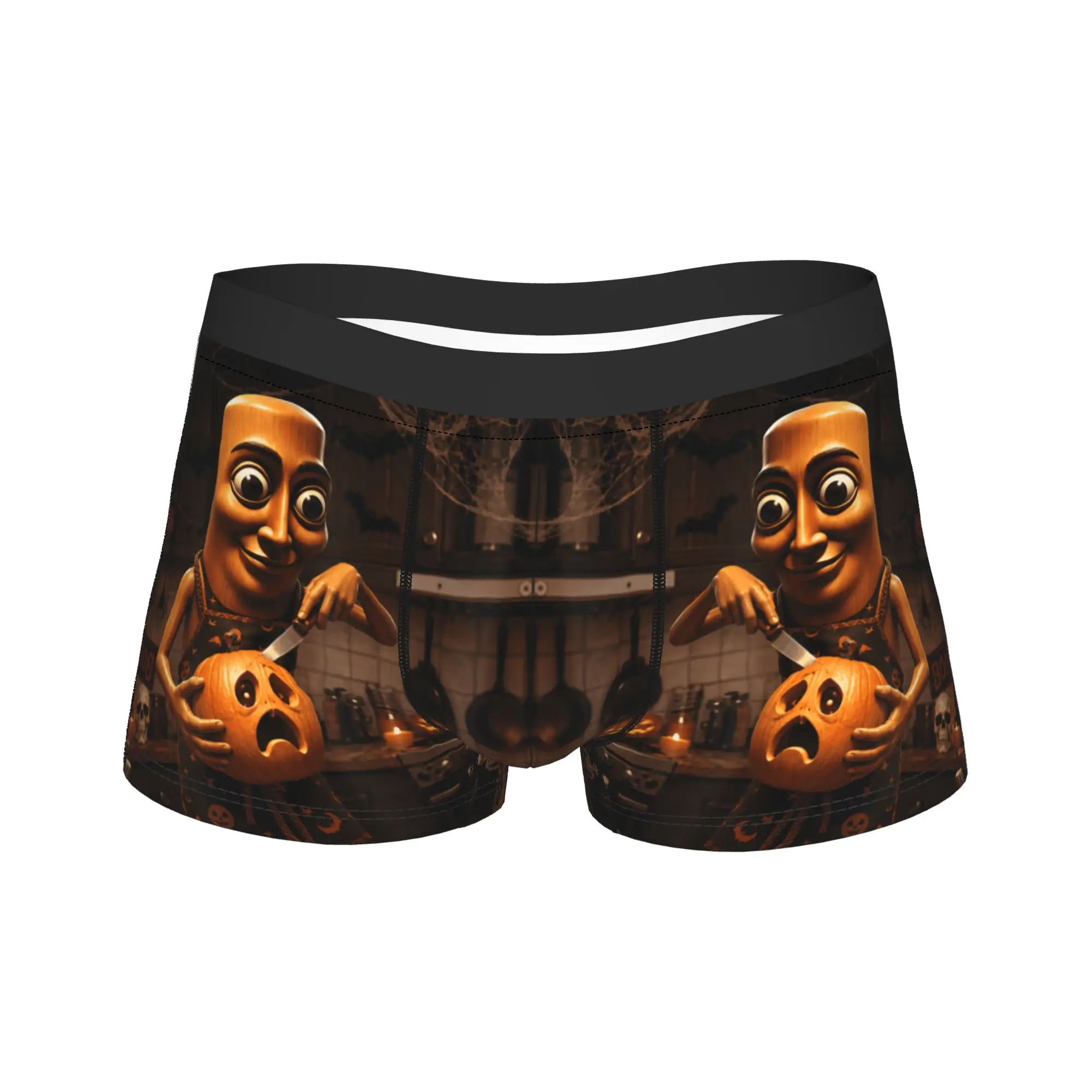 Meme Tung Sahur Carving Spooky Pumpkin Halloween Scary Night Underwear Man Underpants Elastic Boxershorts Quality Boxer Brief