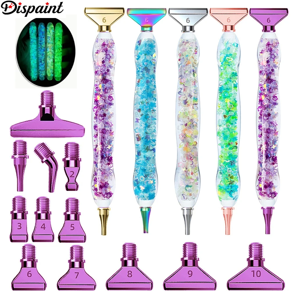 Dispaint 19pcs Diamond Art Painting Kit - Ergonomic Luminous Pen with 12pcs Stainless Steel Metal Tips, Screw Nibs Accessories