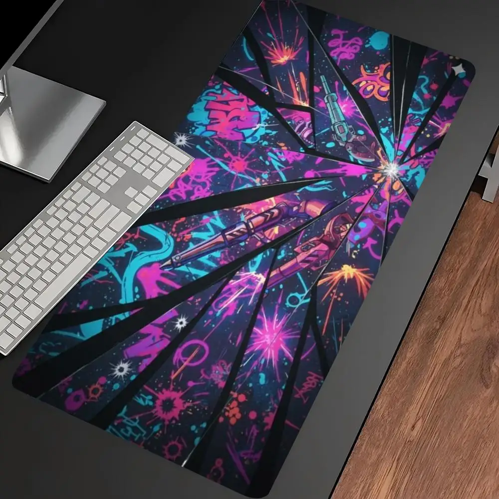 Cyberpunk Japanese Neon Street Signs Pink Purple Alley Gaming Mouse Pad XXL Non-Slip Rubber Base Stitched Edge for Women