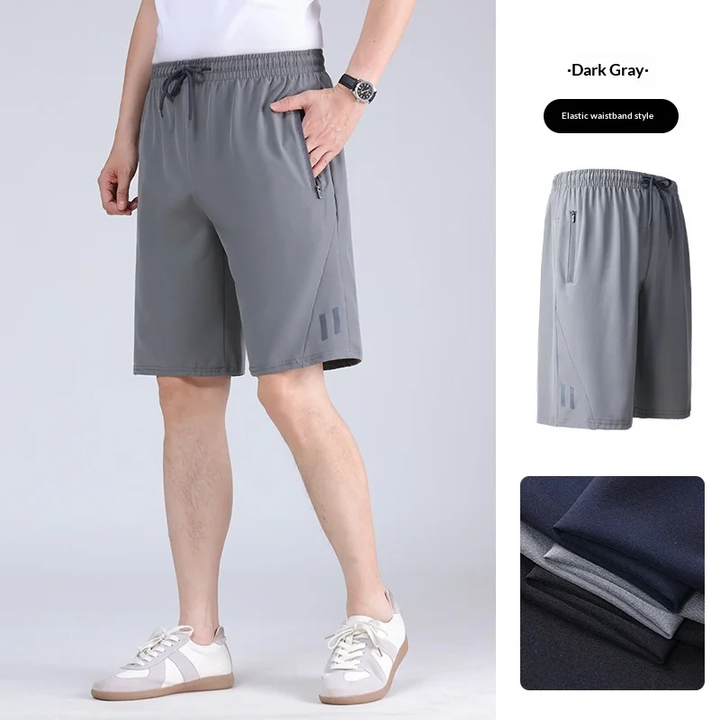 Summer-Ice-Silk-Straight-Five-Point-Shorts-Men-Real-Pockets-Loose-Comfort-Casual-Sports-Beach-Wear-Breathable-Knee-Length-Short