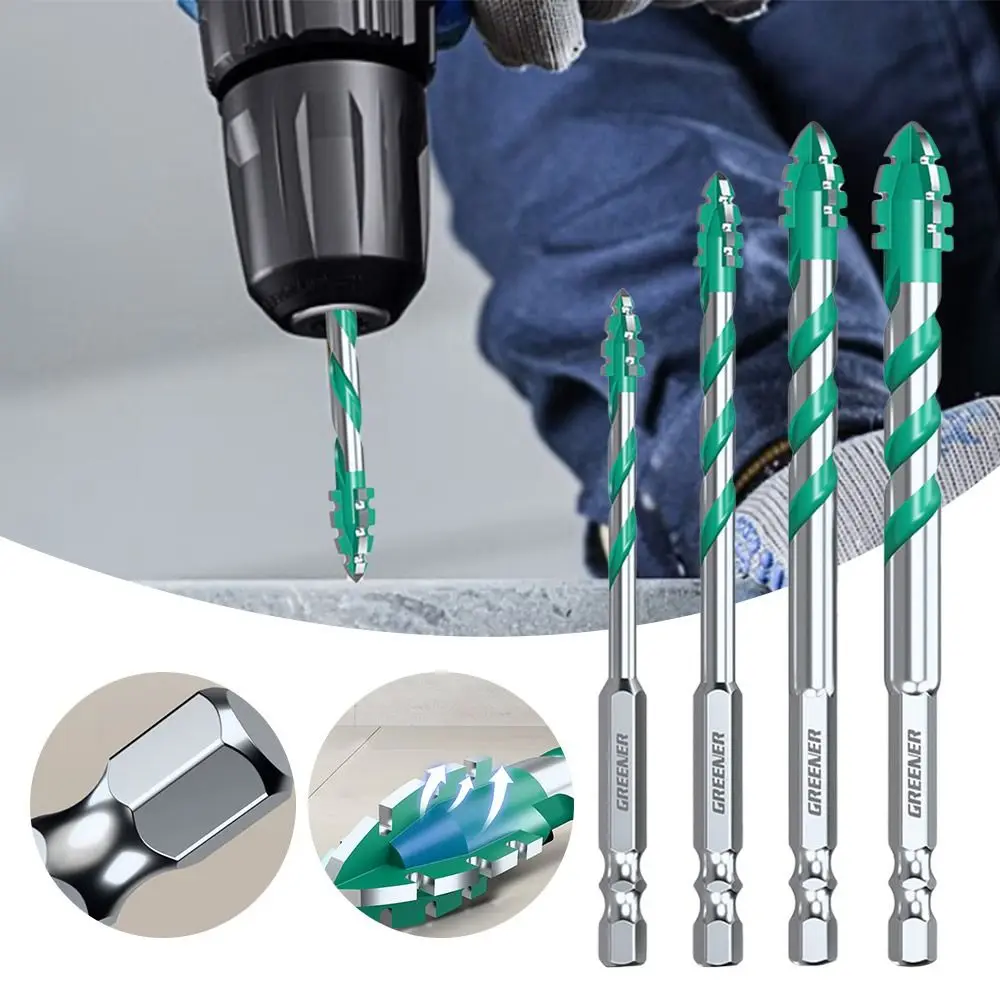 Novo conjunto de broca excêntrica de quatro gumes serrilhado de alta dureza conjunto de broca de concreto cabeça inclinada conjunto de broca de haste hexagonal