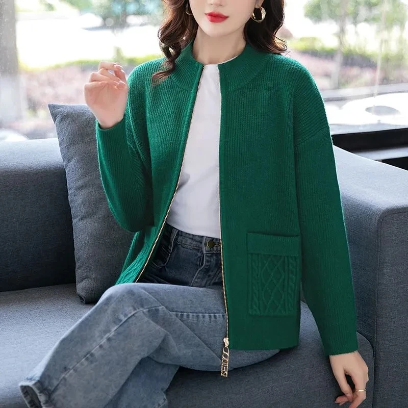 2025 Autumn Winter New Fashion Sweater Coat Women\'s Knitted Cardigan Long Sleeve Solid Zipper Knitted Cardigan Sweaters Women