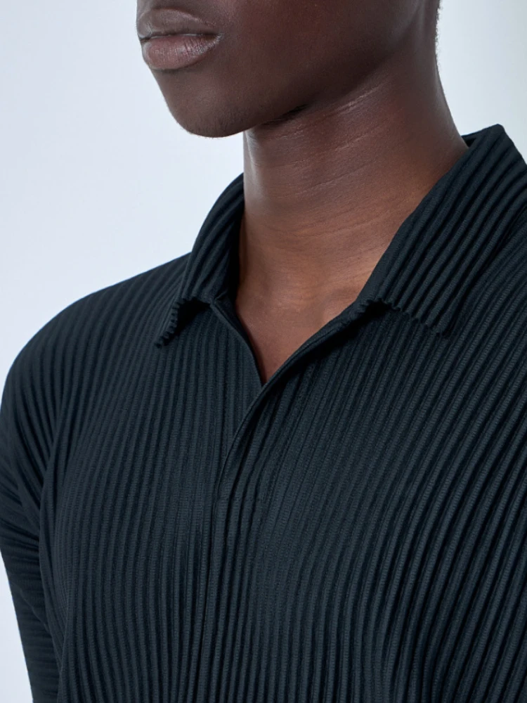 Men's Miyake Pleated Polo Shirt Short Sleeve Lapel Collar Breathable Stretch Lightweight Loose Fit Casual Summer Golf Top