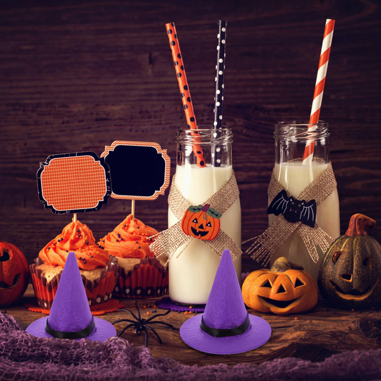 

4pcs Witch Hat Covers Halloween Decor Wine Bottle Decorations Nonwoven Party Accessories Crafts Delicate Bottle Covers Wine