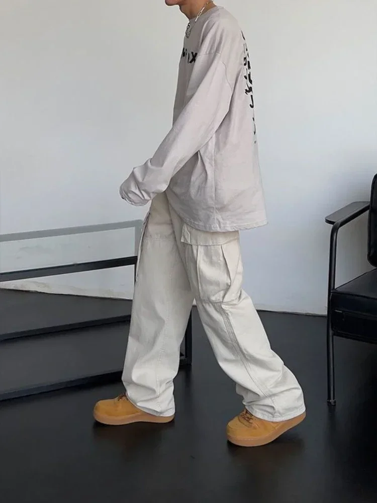 Trousers Man Summer Straight White Wide Cargo Pants For Men Slacks Luxury Cotton Street Vintage New In Fashion Y2k High Quality