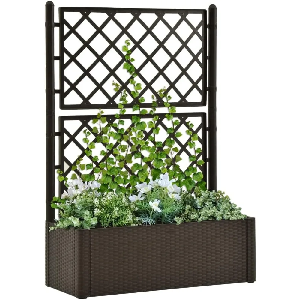 

Garden Raised Bed with Trellis and Self Watering,Planter with Trellis,Outdoor Planting Boxes,Industrial Rustic Planter,Garden Ce