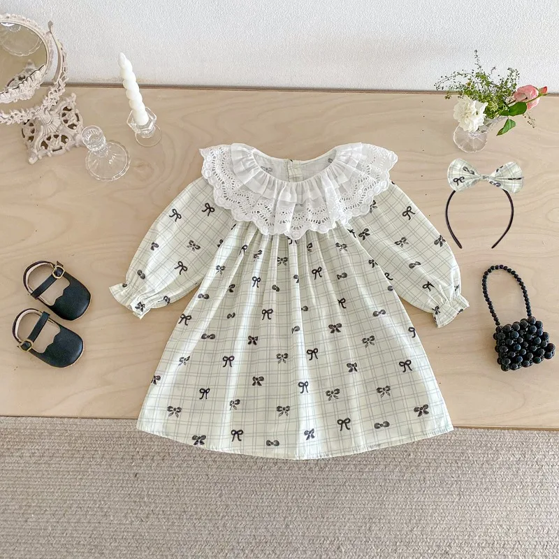 

Детское платье принцессы с кружевным воротником, весеннее платье-сарафан для девочек, платье для малышей, платье для сестер, милое тематическое платье