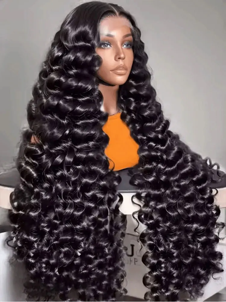 250% Density Loose Deep Wave 13x4 13x6 HD Transparent Lace Frontal Wig 5x5 Gluess Wig   Deep Wave Frontal Human Hair Wig