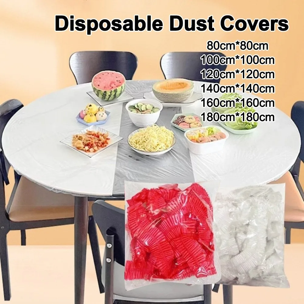 10PCS Round Disposable Tablecloths Square Waterproof Elastic Band Tablecloths Plastic Film Oil-proof Table Cover