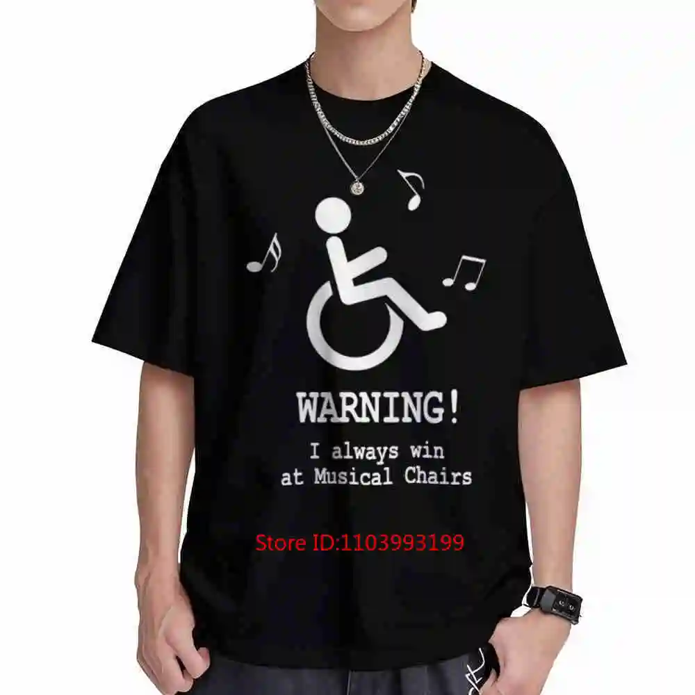 Disabled Humor Musical Chairs Wheelchair Short Sleeve Tee 100% Cotton T-Shirt