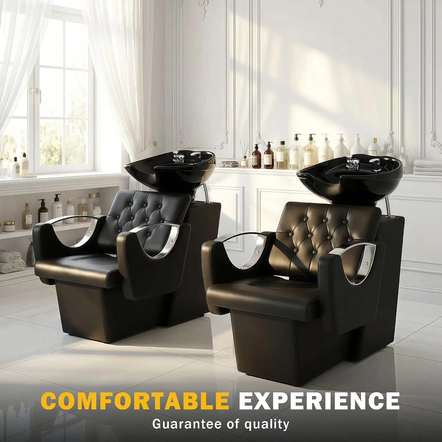 Salon Shampoo Chair & Backwash Unit with Adjustable Tilting Ceramic Bowl for Hair Stylist Barbershop Equipment, Customized