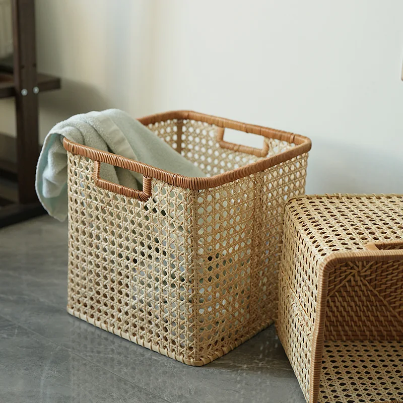 Nordic light luxury grid hollow storage basket hand-woven desktop sundries clothing finishing basket snack storage basket