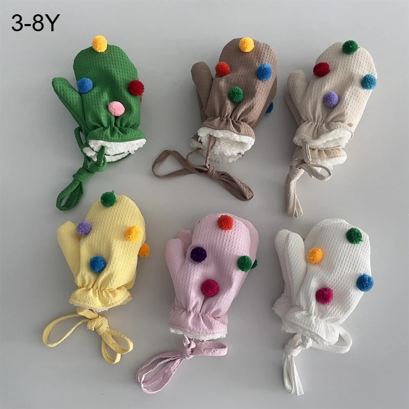 Grobstrickhandschuhe für Kinder um den Hals, 2–7 Jahre, Winterbeerenfarbe, Lammwolle, Halswärmer, Ball, süßer Stil, Farbblock