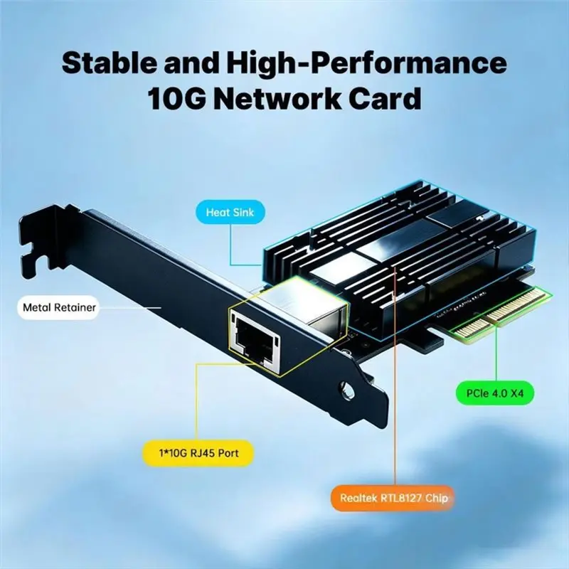 10G Pcie To Network Card Realtek RTL8127 PXE Boot 10Gbps RJ45 LAN For PC Server NAS Gaming For Win10/11/Linux