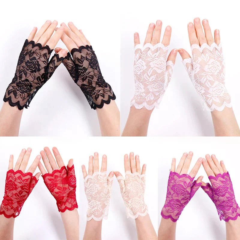Hot Sale Sailor Dance Fingerless Womens Sexy Lace Gloves Mittens For Bride Ladies Half Finger Fishnet Gloves Mitten Handschoenen
