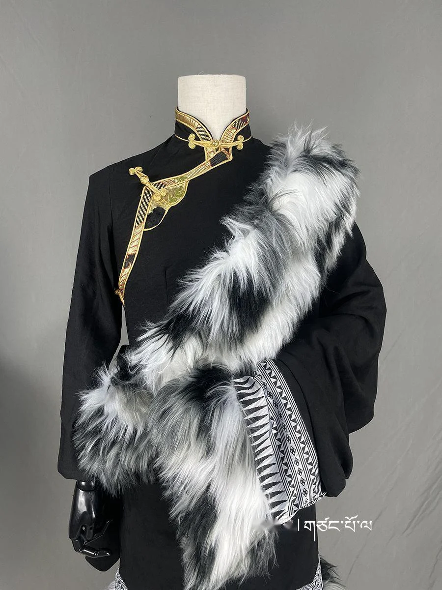 Vêtements tibétains pour hommes et femmes, grand col de cheveux, robe tibétaine, costume de minorité ethnique, noblesse rêver, style long et court, 2 pièces