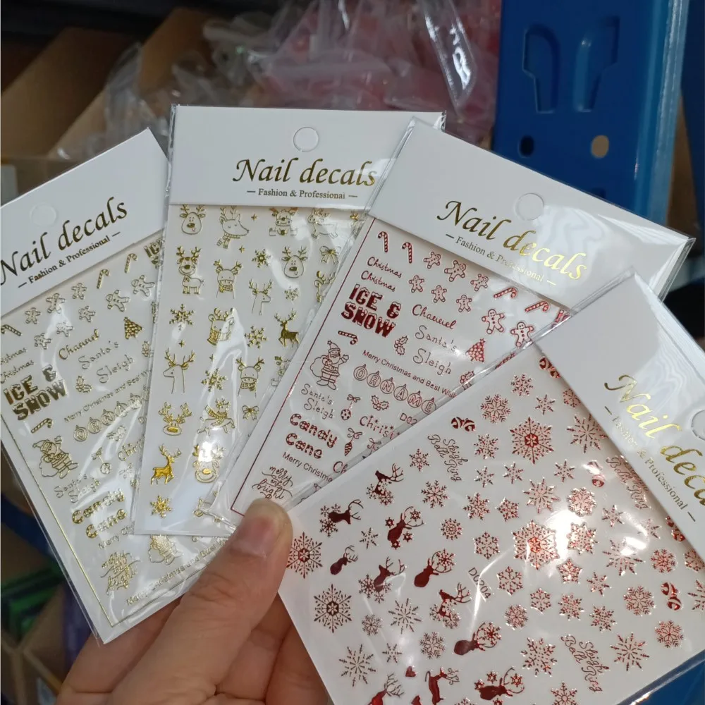 1pc 3D Snowflakes Xmas Tree Nail Art Stickers Self-Adhesive Snowmen Santa Claus Elk Nail Supplies Winter New Year Slider Decals