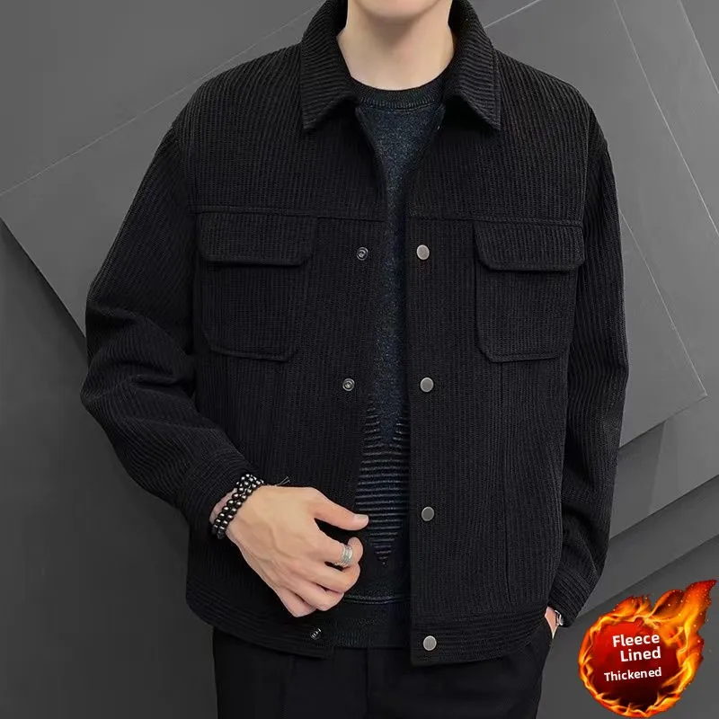 

Мужская куртка American Sle 2025: Новинка весна-осень, вельветовая, свободный крой, с воротником, утепленная флисом, модный бренд