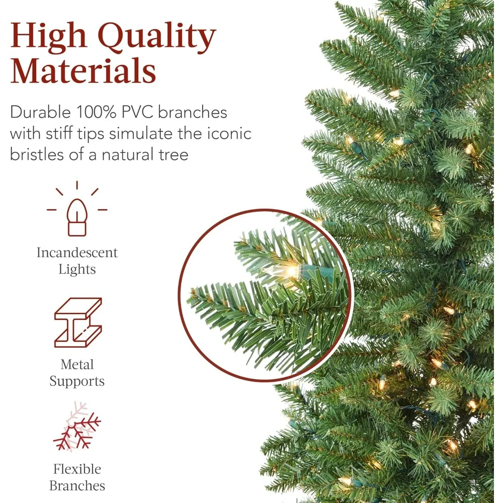 Christmas Tree, 12ft Premium Artificial Tree, Realistic Lighted Spruce Holiday Decor W/Warm White Lights, Base, Christmas Trees