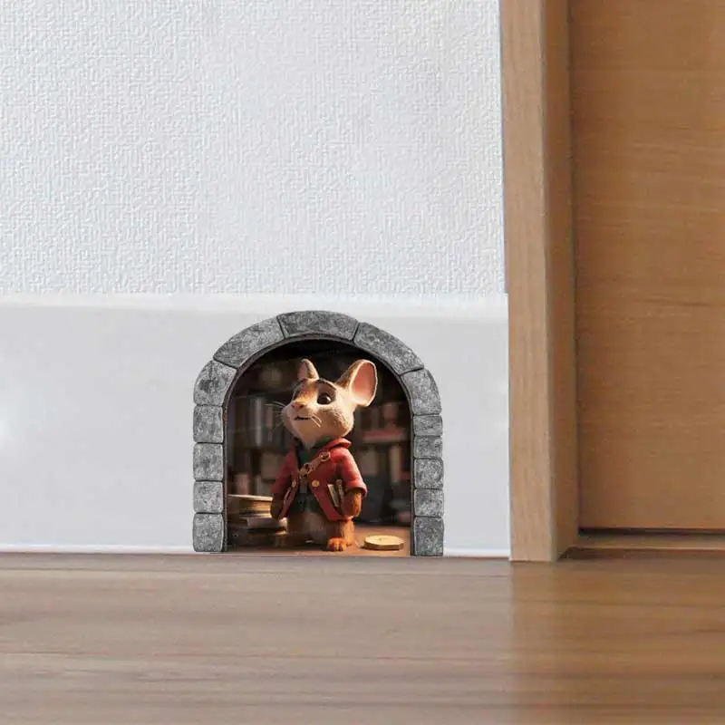 Cute Mouse Hole Wall Sticker Living Room Wall Edge Home Decoration Mural For Kids Bedroom Wallpaper Removable Rats Decals M1443