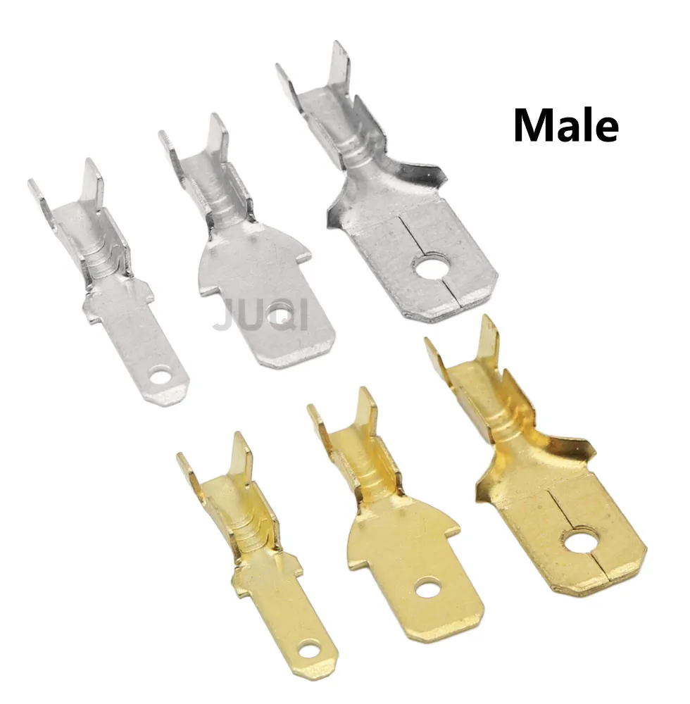 Conector de Terminal de crimpado hembra y macho para altavoz de coche, juego de conectores de cable eléctrico de latón dorado/plateado,