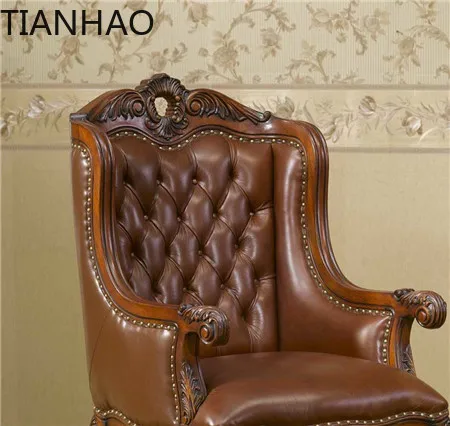 computer chair solid wood leather boss chair office home fixed foot writing