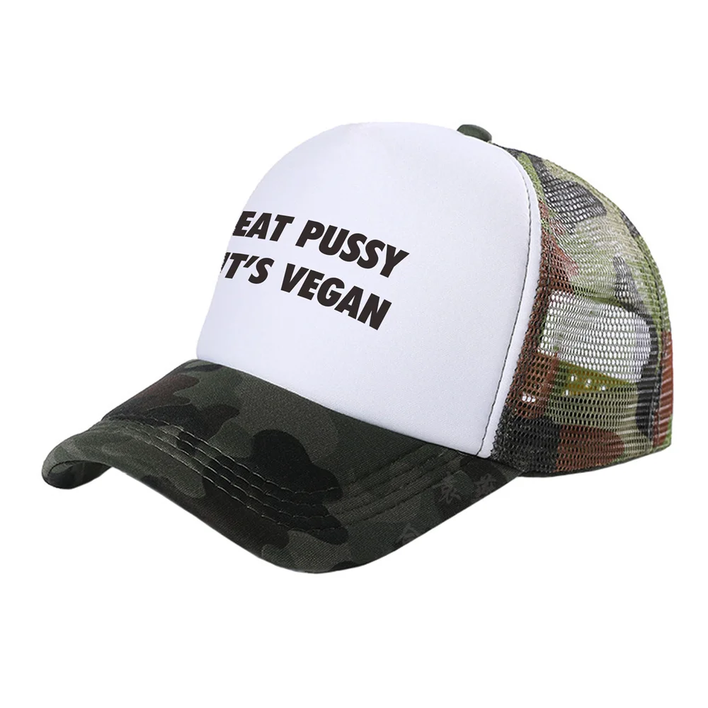 Eat pussy Its Vegan Trucker Caps Men Funny Hat Baseball Cap Cool Summer Unisex Mesh Net Caps MZ-467