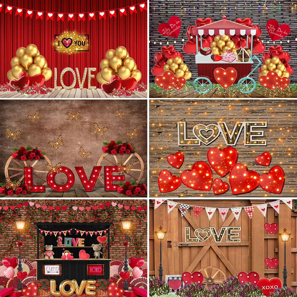 Bonvvie Valentine's Day Photography Background February 14 Red Rose Love Heart Wedding Party Backdrop Photocall for Photo Studio