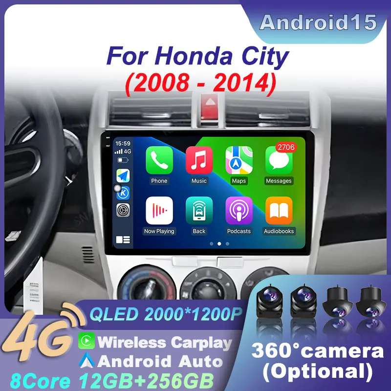 

Android 15 Car Radio Carplay Video Multimedia WIFI Wireless Head GPS Unit Player For Honda City 2008-2014 Auto Stereo Navigation