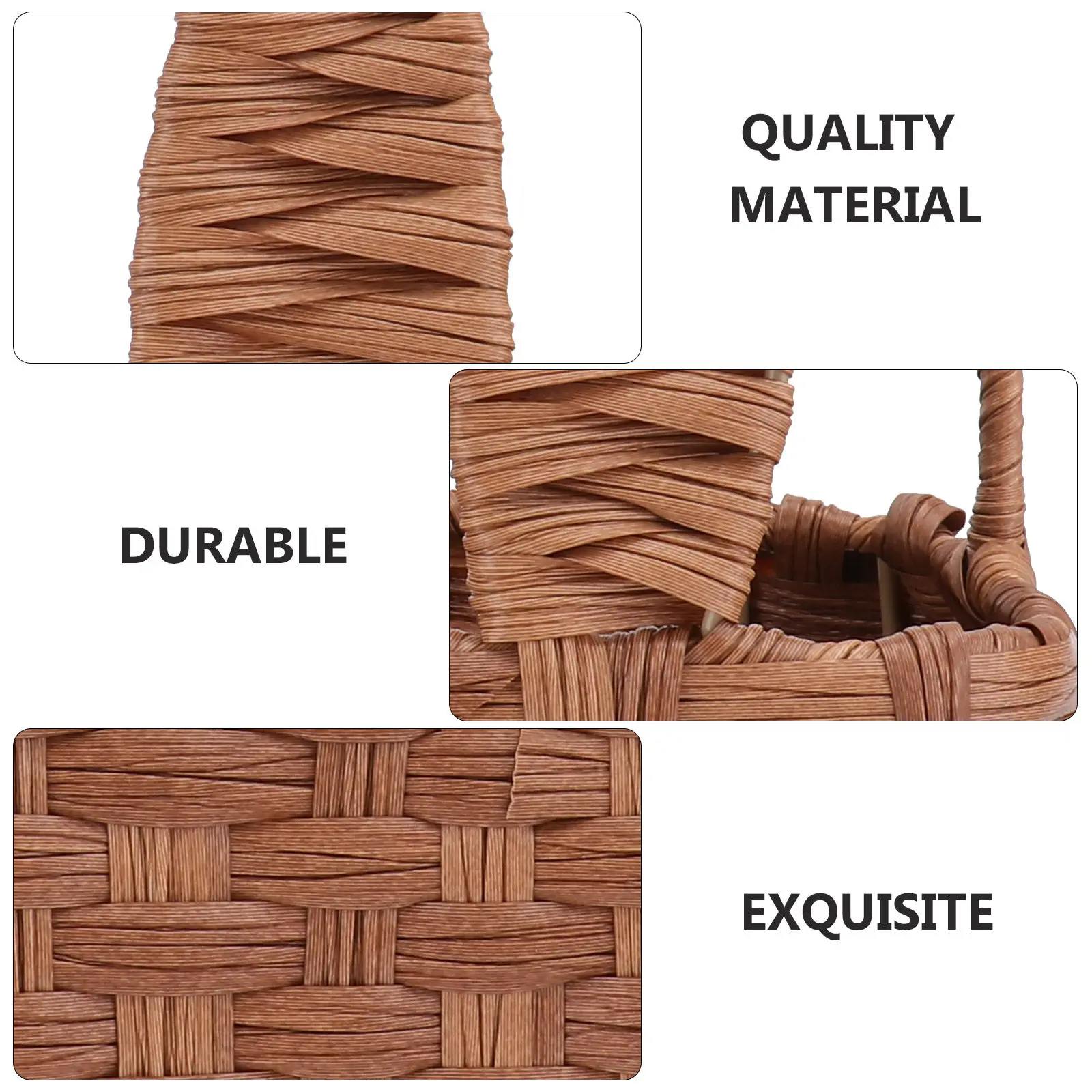 1Pcs Light Brown Simulation Rattan Woven Storage Basket Premium PVC Iron Frame Decorative Household Picnic Spring Outing Basket