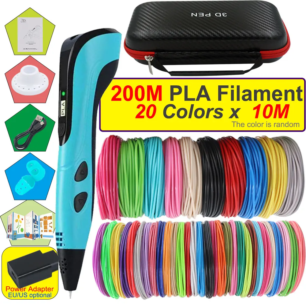 

2026 Рождественские популярные подарки, детская ручка для 3D-печати со светодиодным дисплеем, адаптер питания, дорожный футляр PLA Filament Kids Love, игрушки «сделай сам»