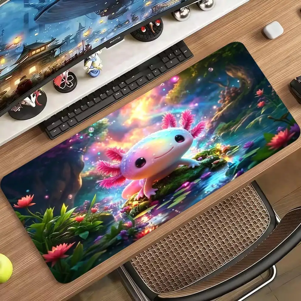 Dreamy Colorful Axolotl Large Gaming Mouse Pad XXL Extended Desk Mat Anti-Slip Rubber Bottom HD Vivid Print For Student Arena