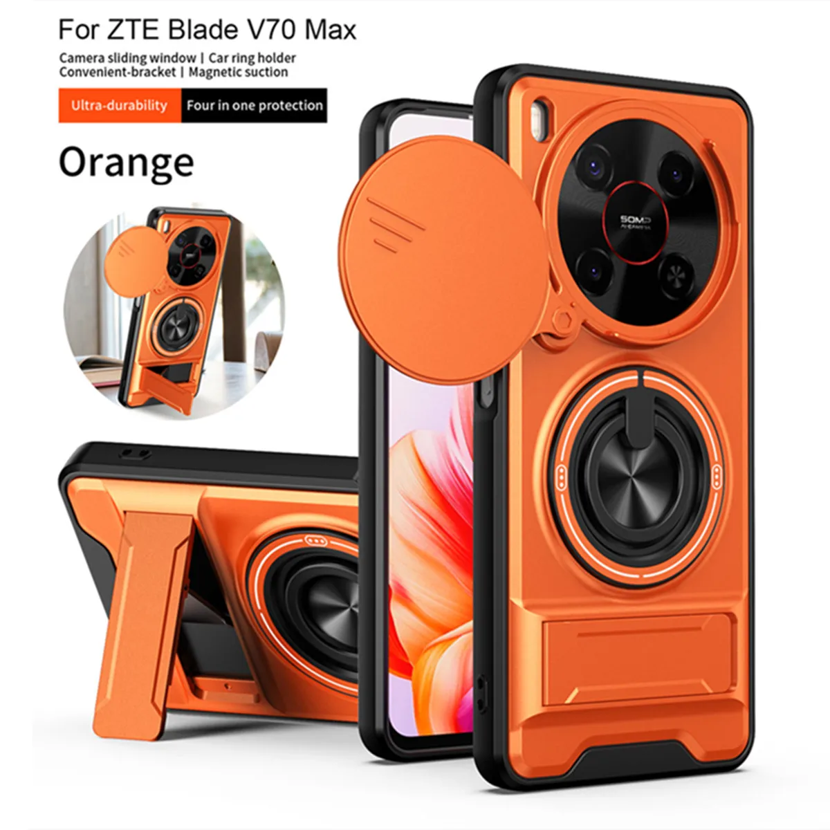 Funda con Anillo para ZTE Blade V70 Max 4G, Protector de Lente para Nubia V70 Max, Anillo Soporte para Cámara, Funda Protectora Antigolpes