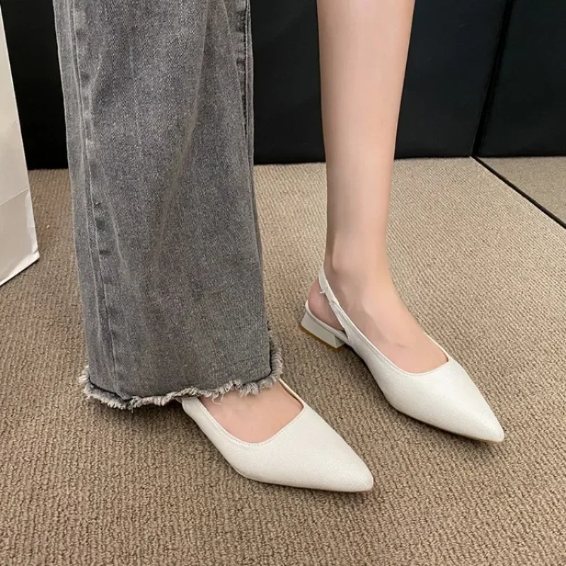 2024 Summer Women New Sexy Retro Solid Color Heels PU Leather Outdoor Banquet Party Fashion Women Sandals Plus Size