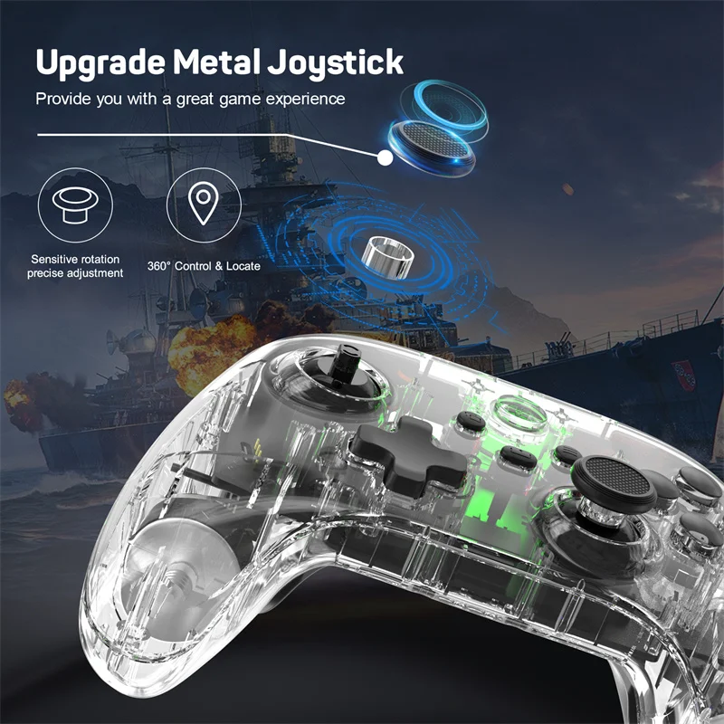 LinYuvo KC07 Por Crystal Button Wireless Gamepad Joystick With 6-axis/Turbo Feature For Nintendo Switch/Switch OLED/Android/IOS