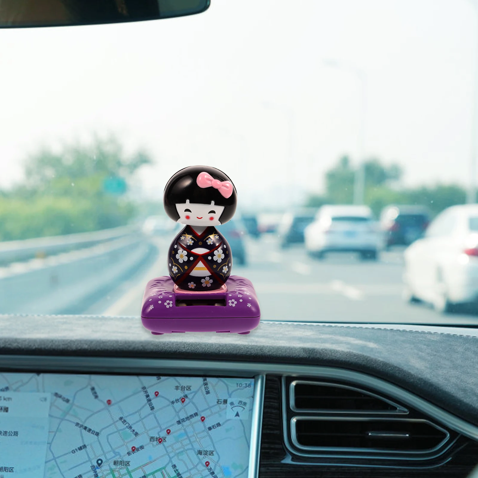 

Solar Powered Car Ornament Kimono Gift Maiko Decoration Auto Interior Accessories Japanese Style Nodding Toy Home Office