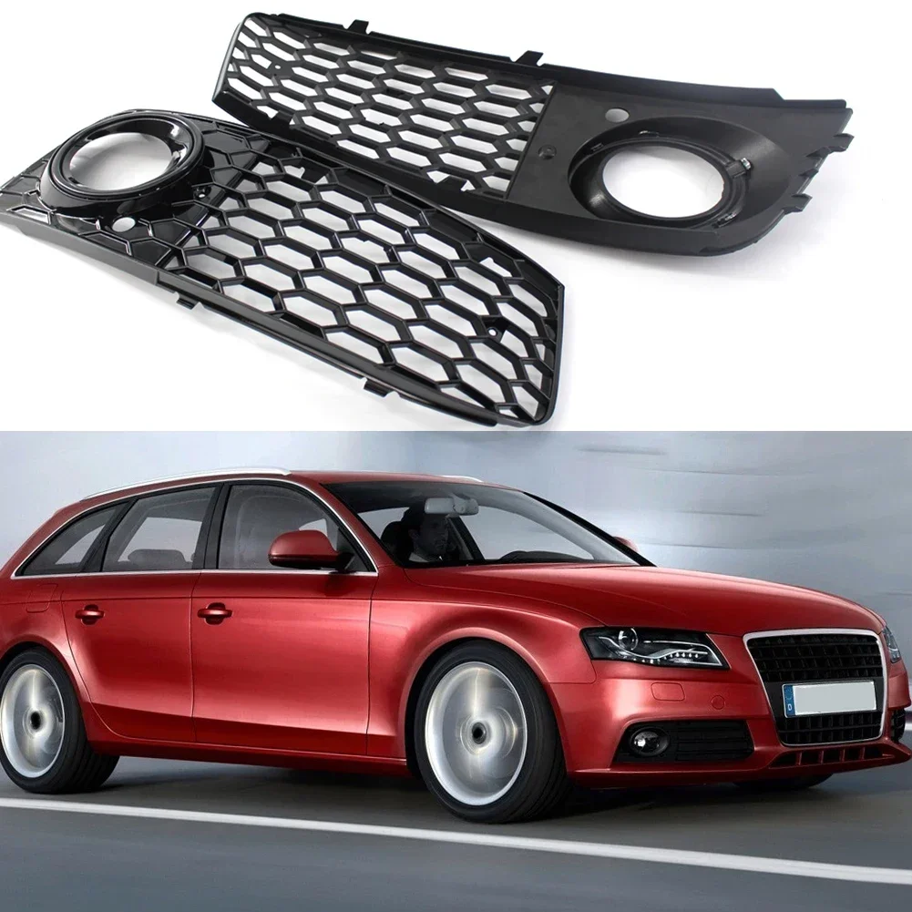 

1 pair Glossy Front Bumper Fog Light Lamp Mesh Grill Grille Cover For 2008-2012 Audi A4 B8 Chrome Car Accessories