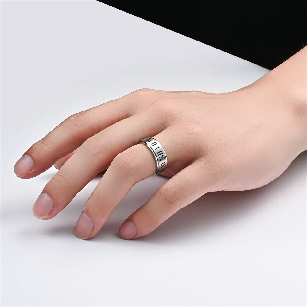 Anillo de números romanos Retro gótico Punk para hombres y mujeres, joyería de ansiedad de compresión, regalo de moda, rotación libre, 6 MM, 8MM