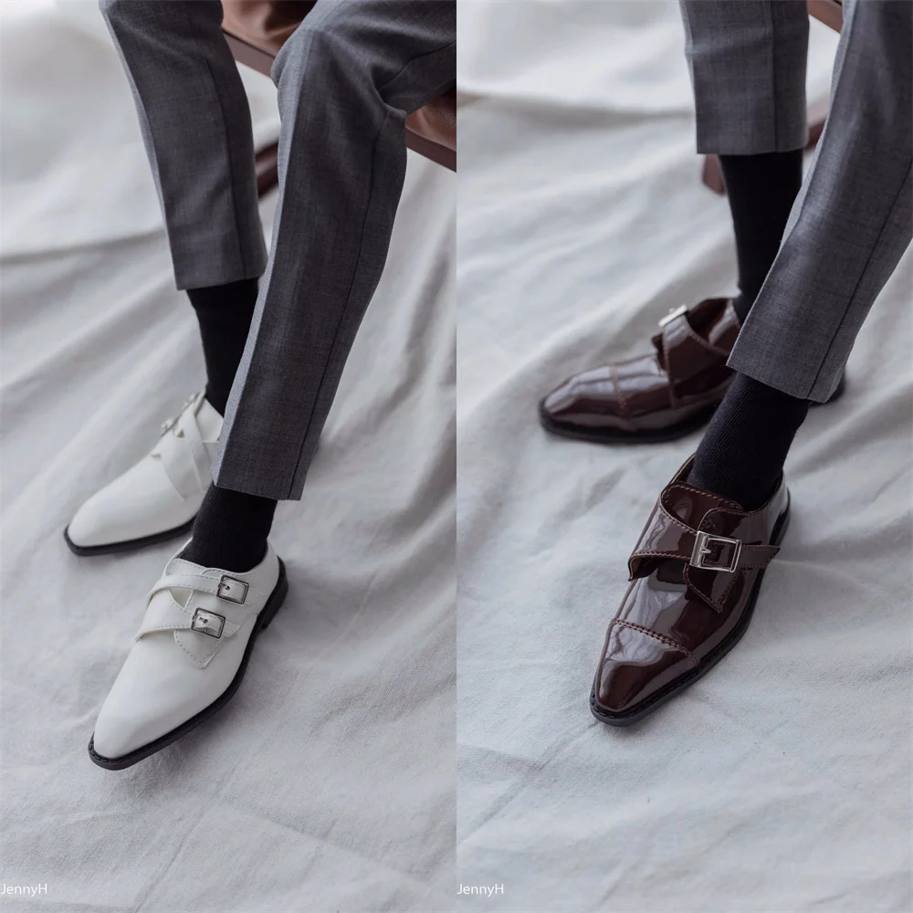 

BJD Doll Shoes ID75 Boys Glossy Leather White Brown Handsome Square Buckle Pointy Toe Lace-up Shoes Work Toys Doll Accessories