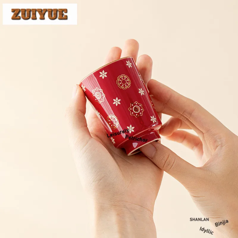 5 قطعة/مجموعة رسمت باليد باو شيانغ الزهور الأحمر فنجان الشاي الرجعية وعاء الشاي القدح الشاي تذوق كوب شخصي Jianzhan ماستر أكواب Teaset 80 مللي