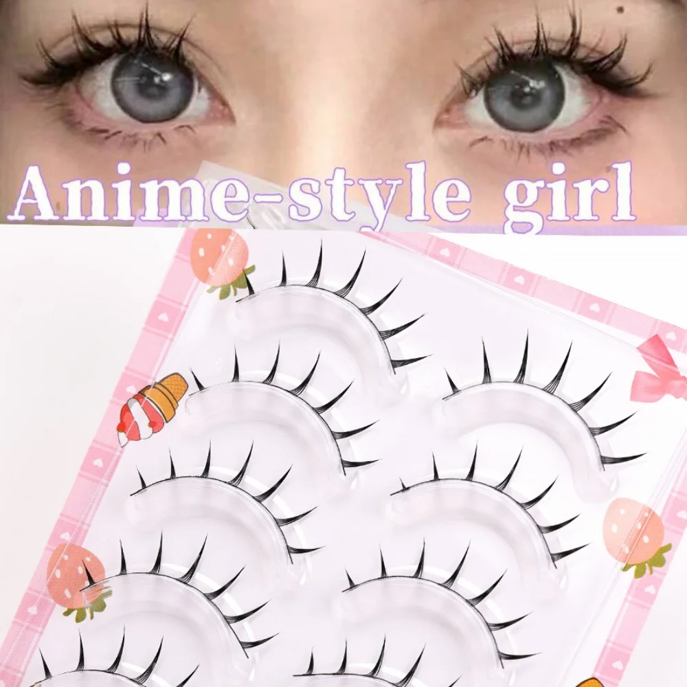5 paires de faux cils entièrement naturels avec des bandes de cils noires légères et fines, offrant un look naturel et volumineux - Parfait