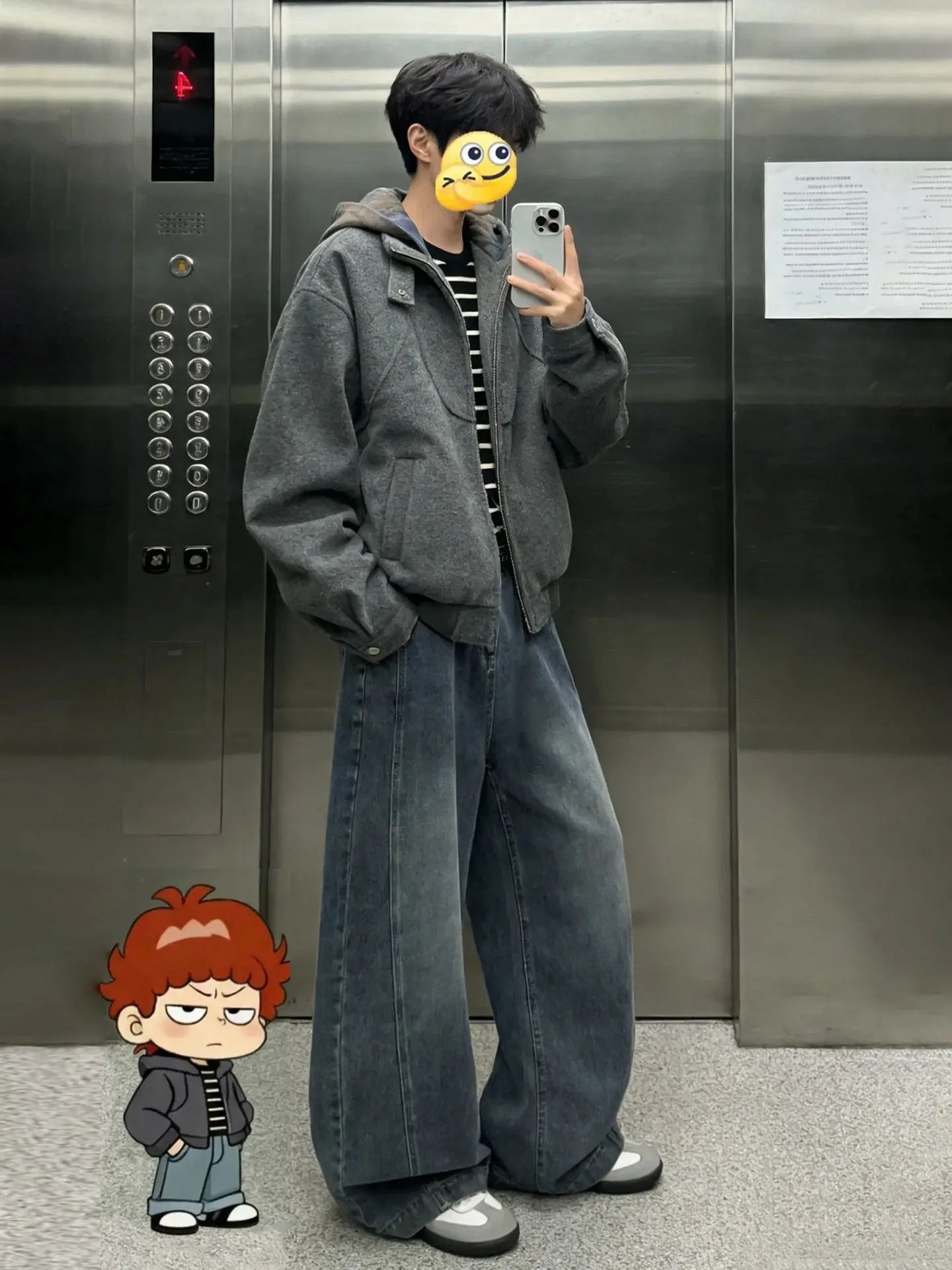 

American Sle High Street Vintage Blue Wide Leg Men's Jeans Loose Straight Casual Long Trousers Spring Autumn Cleanfit