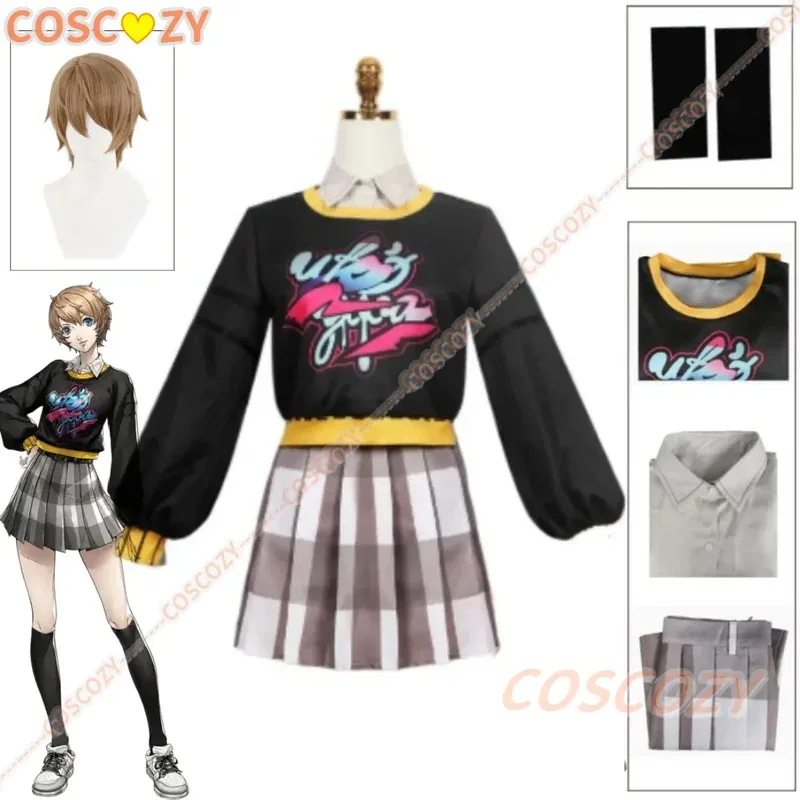 Jeu d'anime P5X: The Phantom X Motoha Arai, Costume de Cosplay, perruque, jupe JK, chaussettes, uniforme Lolita, cheveux pour femme, Costume de fête d'halloween Sexy