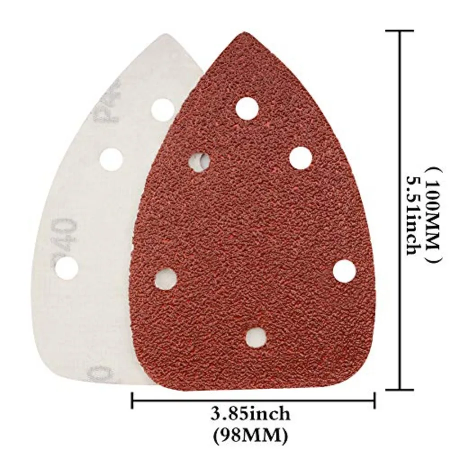 Mouse Detail Sander Sandpaper, 40 PCS Palm Mouse Sander Pads, Assorted 6 Holes Hook and Loop Triangle Sandpaper 40/60/80/120 Gr